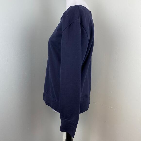 Sam Edelman Navy Distressed Ripped Boatneck Long Sleeve Sweatshirt Medium - Picture 3 of 8